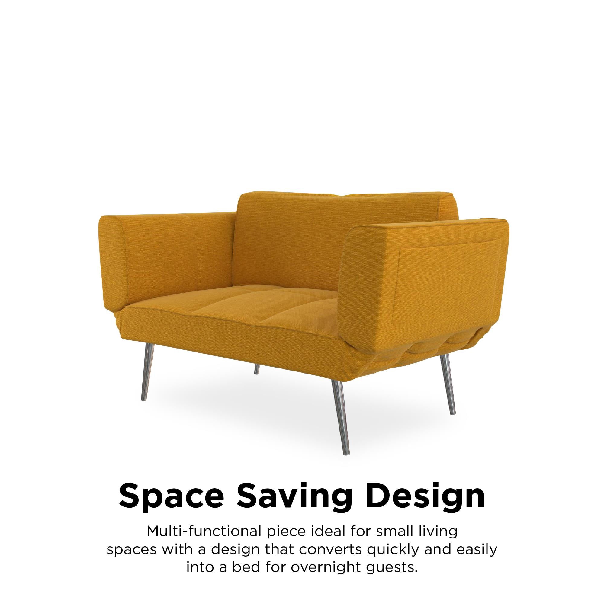 DHP Euro Upholstered Futon with Magazine Storage, Mustard Yellow