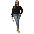 thumbnail image 3 of Women'S Long Sleeve Shirts Pleated Business Casual Crew Neck Blouses with Smocked Cuffs Black L, 3 of 5