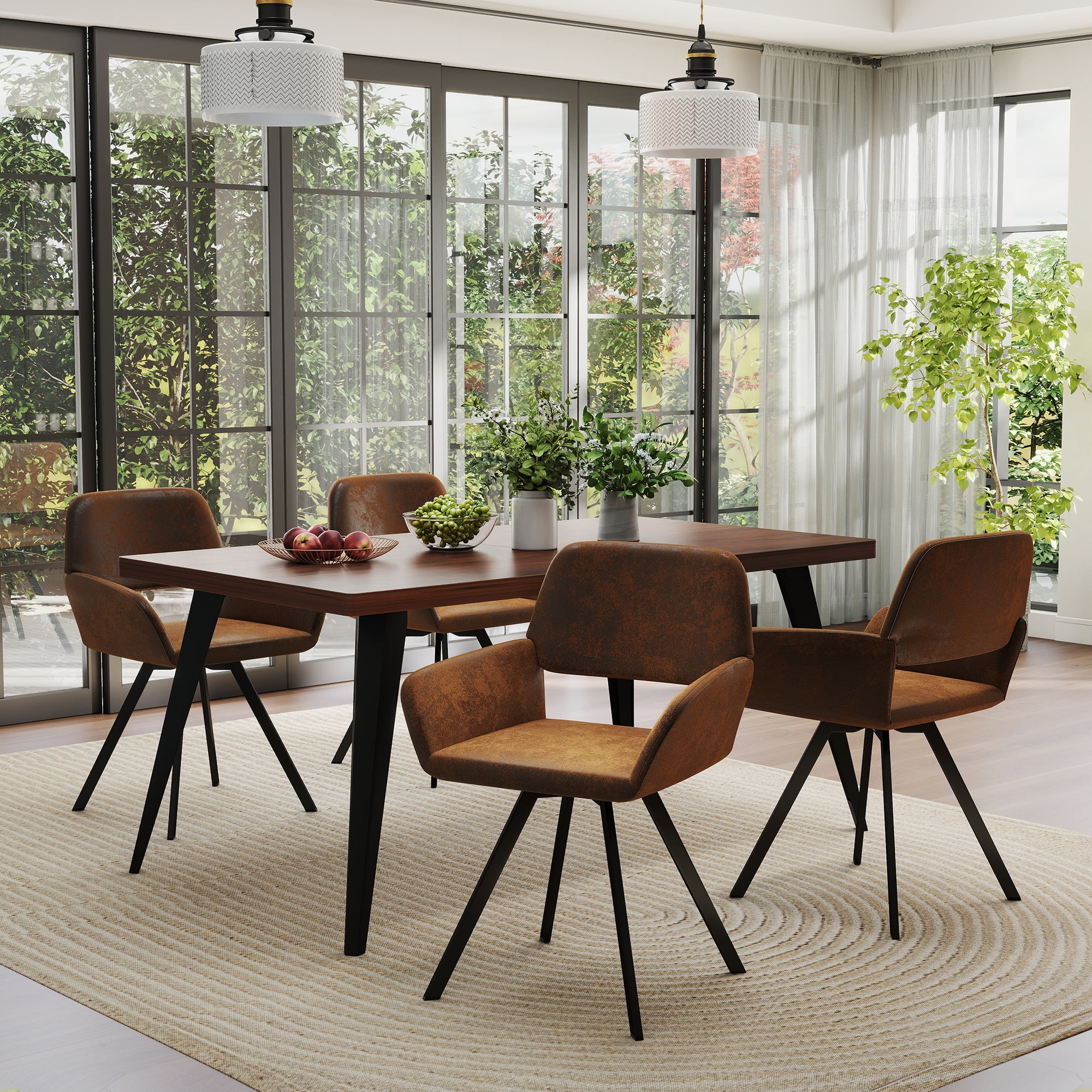 Homy Casa Swivel Dining Side Chair Set of 2, Fabric Armchair Vanity Chair, Brown