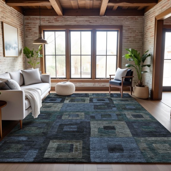 Addison Rugs Mayfield Premium Machine Washable Transitional Geometric Blue Rectangle Rug, 5' x 7'6"