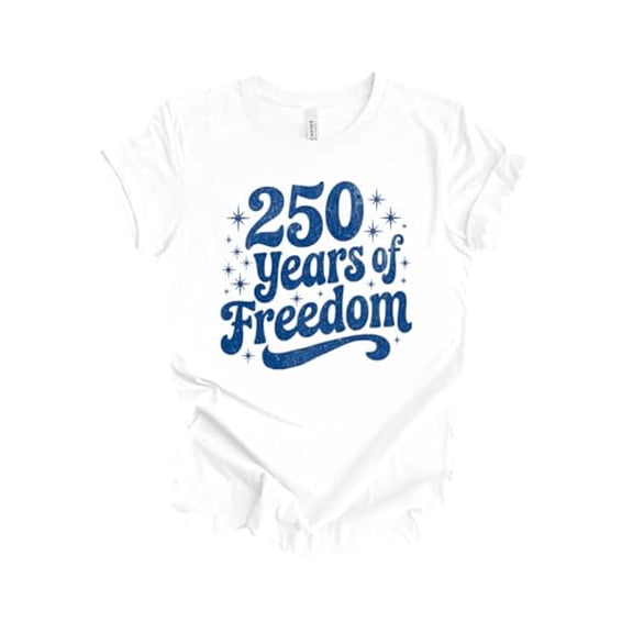 Patriot Pride Women's Short Sleeve Distressed Graphic T-Shirt - Retro Wavy 250 Years of Freedom 1776-2026 Anniversary-White-Small