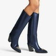 thumbnail image 2 of FSJ Women Classic Triangle Rivets Studs Pointed Closed Toe Knee High Boots Chunky Block High Heels Pull On Comfort Casual Office Wear Shoes Size 8 Blue, 2 of 4