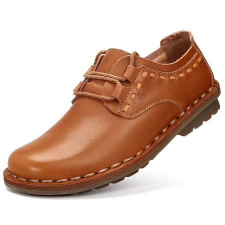 

Toyella Genuine Leather Men s Shoes Outdoor Big Toe Casual Shoes Light Brown 38