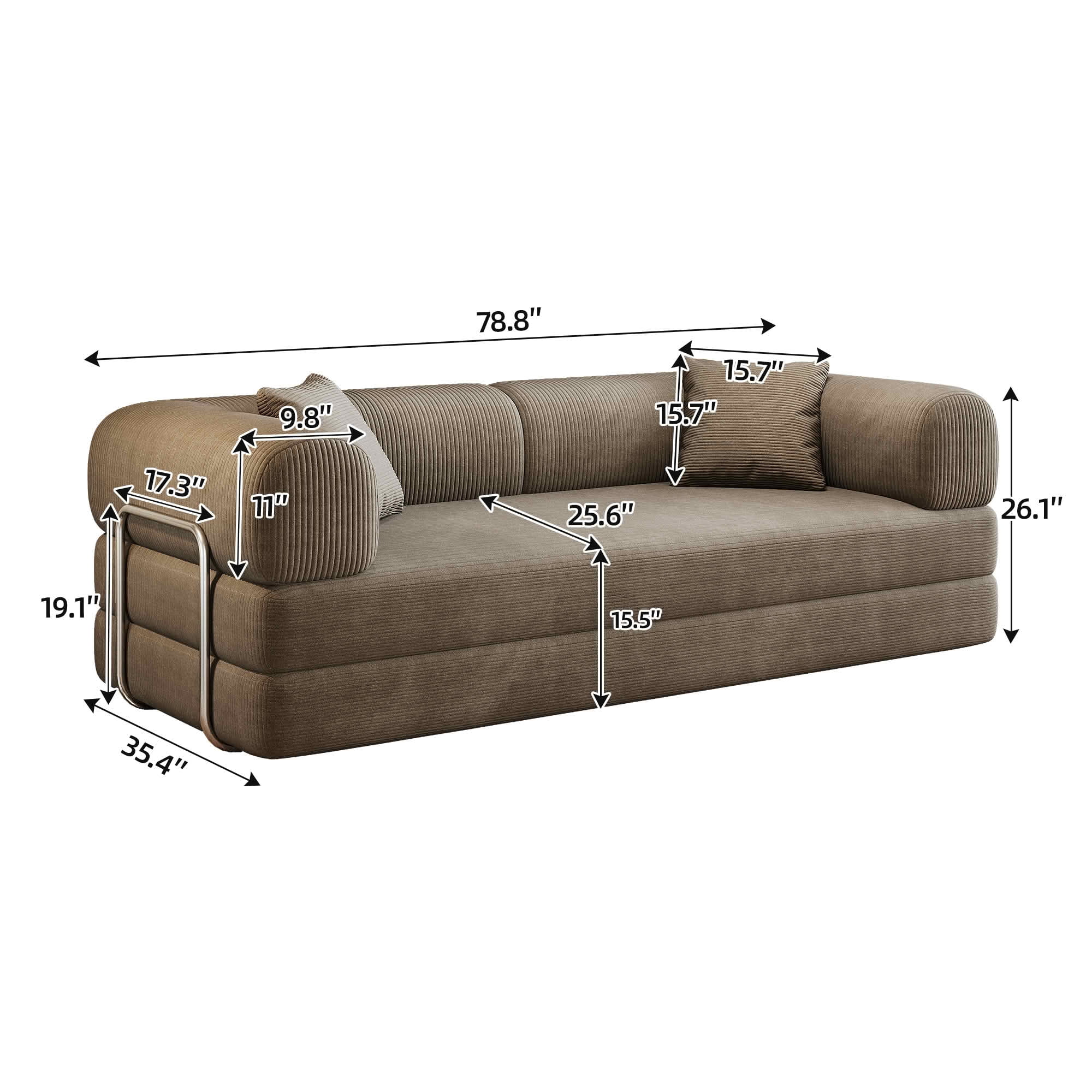 MAYEERTY 78.8 Inch Compression Convertible Floor Sofa Bed, Boneless Modular Sectional Loveseat Couch with Pillow Back & Armrest, Plush Corduroy Futon Sleeper Sofa for Living Room Bedroom