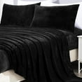 thumbnail image 3 of Chezmoi Collection Extra Soft Fleece Sheet Set King, 4-Piece Microplush Non-Pilling Velvety Bed Sheet, Deep Pocket - Lightweight All Season Warmth, King, Black, 3 of 9