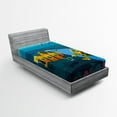 thumbnail image 1 of Ambesonne Yellow Submarine Fitted Sheet, Diver Dolphins, Twin Size, Petrol Blue and Ginger, 1 of 2