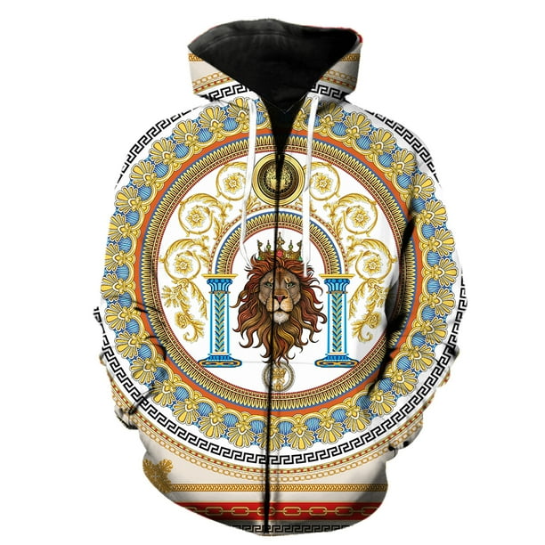 Sudadera con capucha y cremallera de lujo con estampado dorado para hombre, moderna y divertida, estilo urbano, tops extragrandes de manga larga para adolescentes, estilo Harajuku