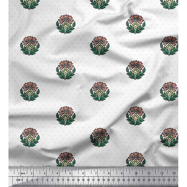 Soimoi Rayon Fabric Dot,Leaves & Floral Block Print Fabric by Yard 42 Inch Wide