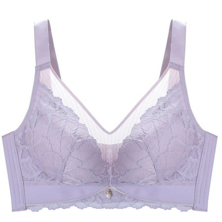 Gnurob Bralettes for Womens Lace Wireless Bra Hide Back Fat lingerie Plus Size Brassiere Adjustable Straps Bralettes Lightly Lined Cups Bralette Everyday Underwear Clearance Saving Purple XX-Large