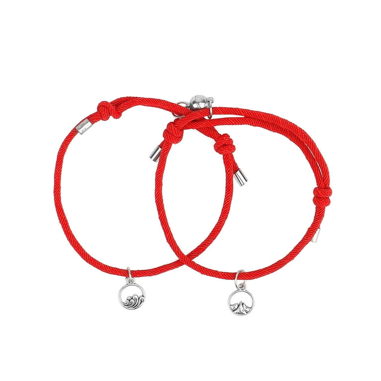 Spencer 2Pcs Magnetic Couple Bracelet of Eternal Love Adjustable Long  Distance Braided Rope Bracelet （Red）