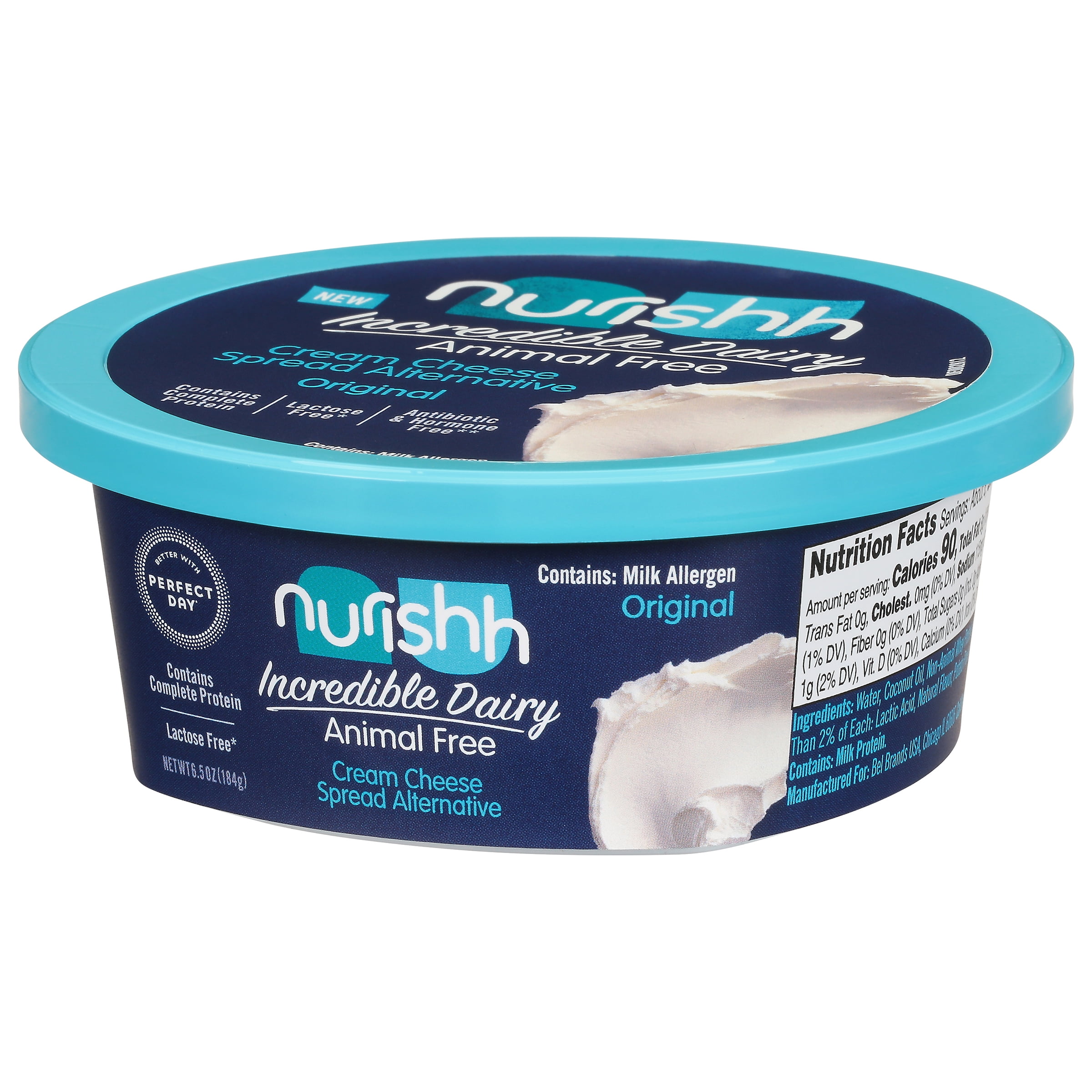 Nurishh Lactose Free Cream Cheese Alternative Spreadable Original, 6.5 oz. Tub, Refrigerated