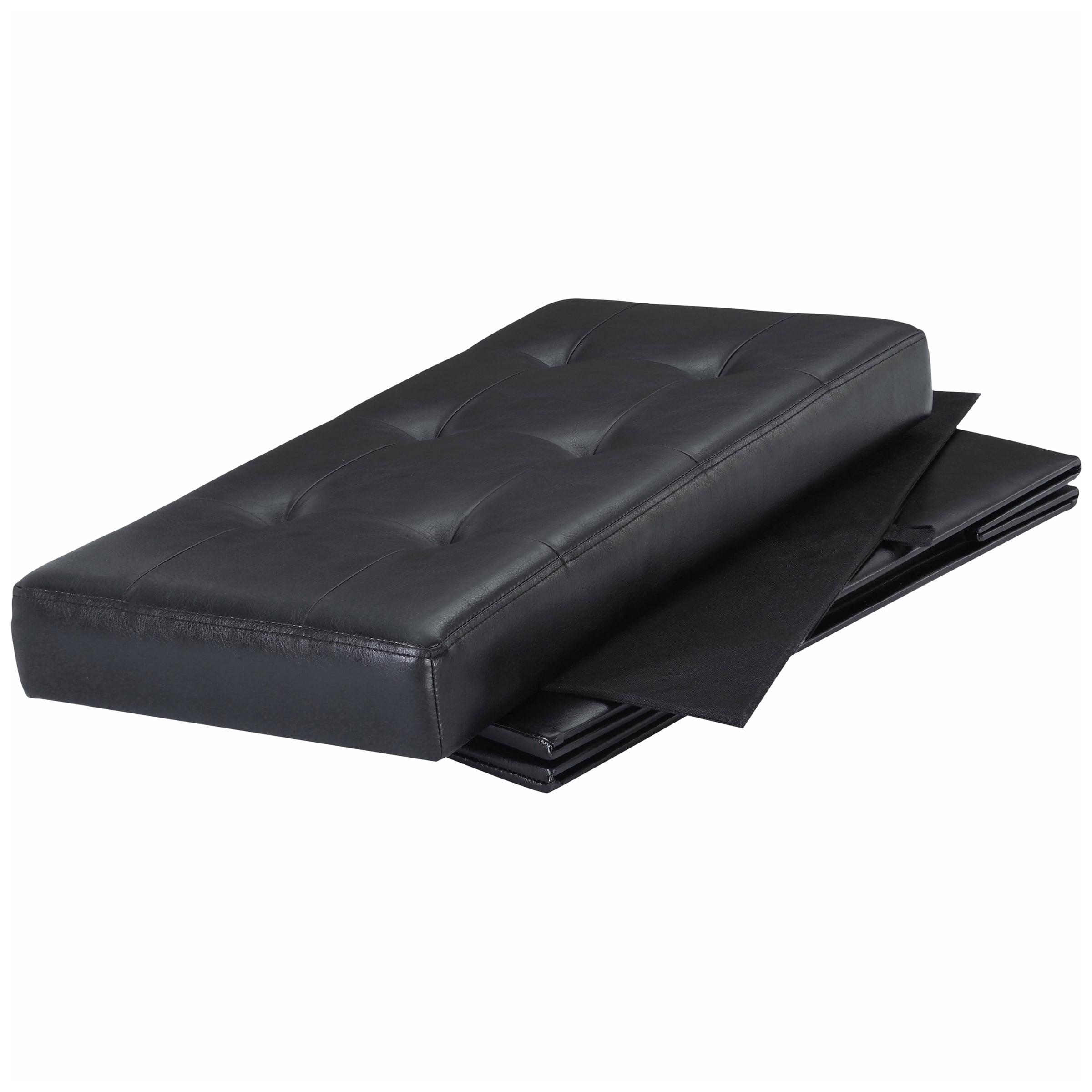 Mainstays Collapsible Storage Ottoman, Quilted Black Faux Leather - 1