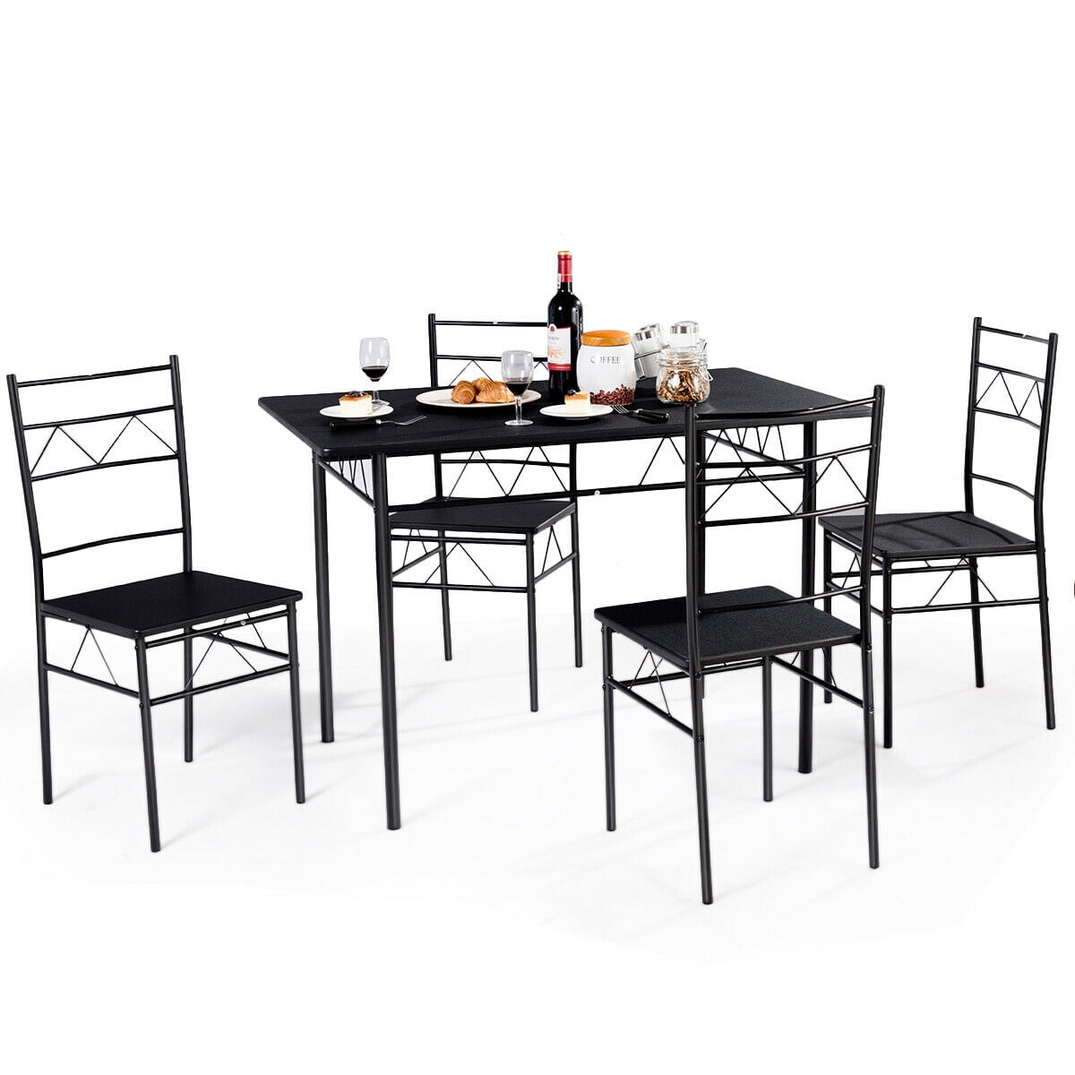 5 piece dining set table and 4 chairs wood metal kitchen
