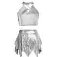 thumbnail image 3 of YiZYiF 2Pcs Girls Metallic Shiny Sequin Crop Top with Skirt for Jazz Latin Ballroom Dance Outfit Set Silver 8, 3 of 7