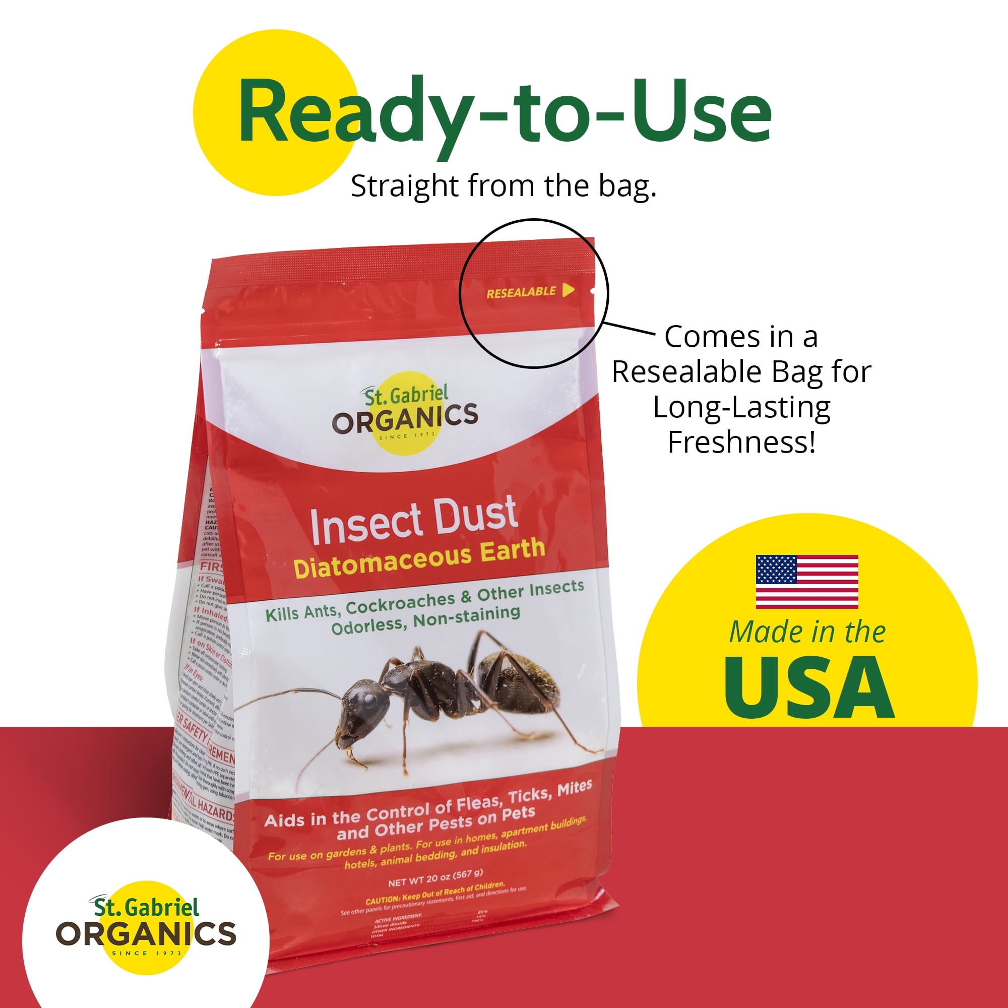 St. Gabriel Organics Insect Dust Diatomaceous Earth for Indoor and Outdoor Insect Control, 20oz