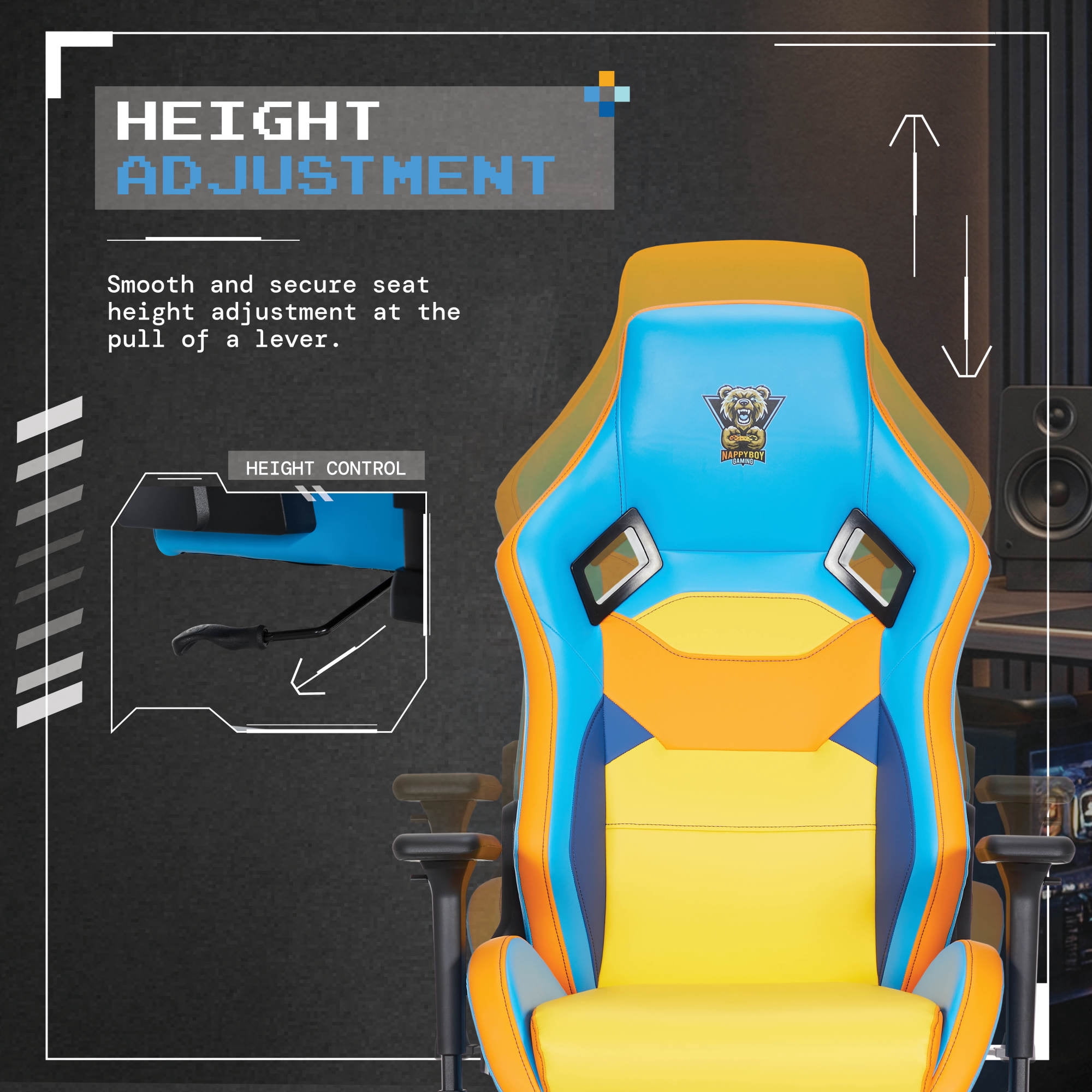 T-PAIN Presents Nappy Boy Gaming High-Performance Gaming Chair for Teens and Adults, Nova-Tech Faux Leather, Adjustable 3D Arms, Recline Control, Removable Headrest Pillow,300lb Capacity, Multi-Color