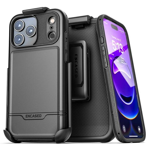 Encased for iPhone 17 Pro Max Phone Case with Belt Clip , (Rebel Armor) Protective Case with Camera Control Button and Holster (Compatible with MagSafe) Black