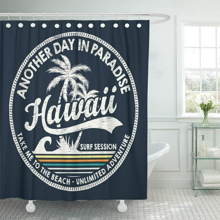 KSADK Hawaiian Hawaii Other Uses Vintage Beach Graphic College Surf America Badge Shower Curtain 66x72
