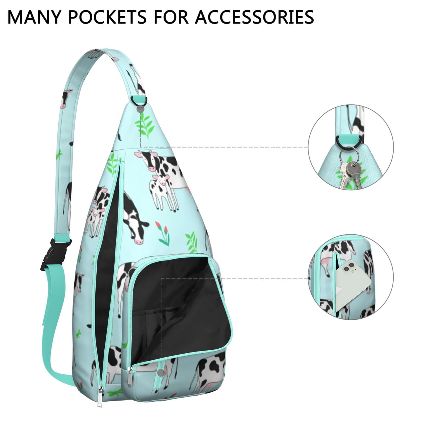 Vintage Highland Cow Print Sling Backpack – Cute Farmhouse Floral Cow Crossbody Bag for Women & Men, Lightweight Hiking Daypack