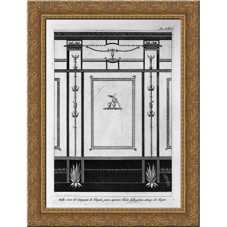 In the House of Pompeii, the upper floor wall of the first room of Bath 20x24 Gold Ornate Wood Framed Canvas Art by Piranesi, Giovanni