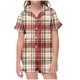 thumbnail image 1 of Odeerbi 2-12 Años Niños Niñas Pijama de Verano de Satén Con Solapa de Muesca Camisas de Manga Corta Pantalones Cortos Conjunto Suave Estampado Retro de Cuadros Ropa de Dormir, 1 of 6