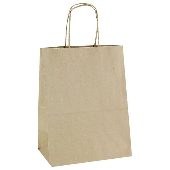 10.5" x 8.25" x 4.75" Kraft Paper Shopping Bags Kraft 250/Carton (BGS103K)
