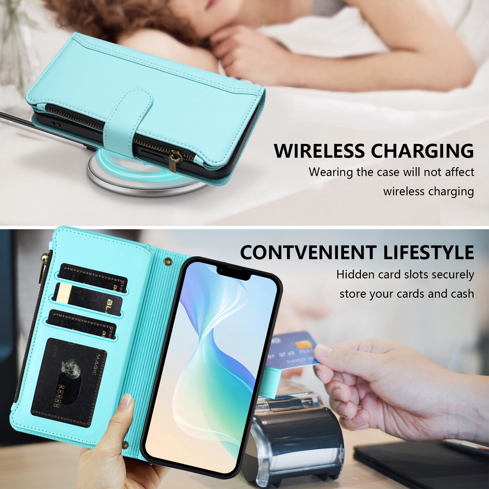 Case for TCL K24 Classic Leather Phone Case with Detachable Wrist Strap Zipper Pocket Card Holder Kickstand Support Wireless Charging Shockproof Cover