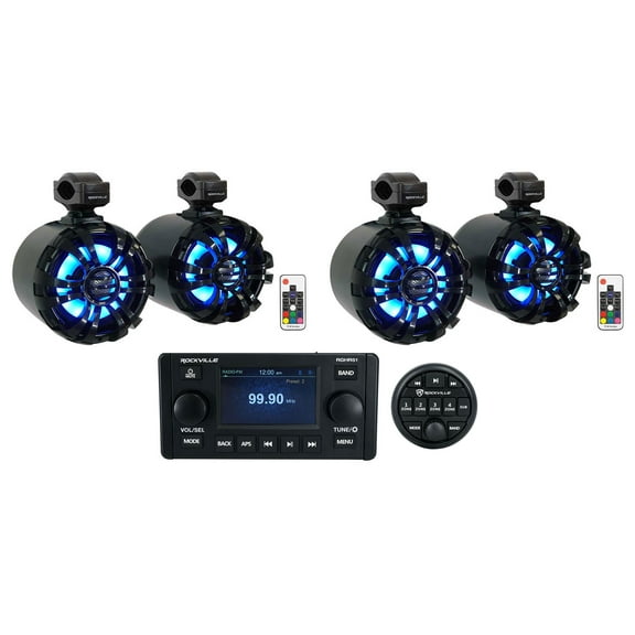 Rockville RGHR51 5 Zone Marine Bluetooth Stereo 4) 6.5" Black LED Tower Speakers