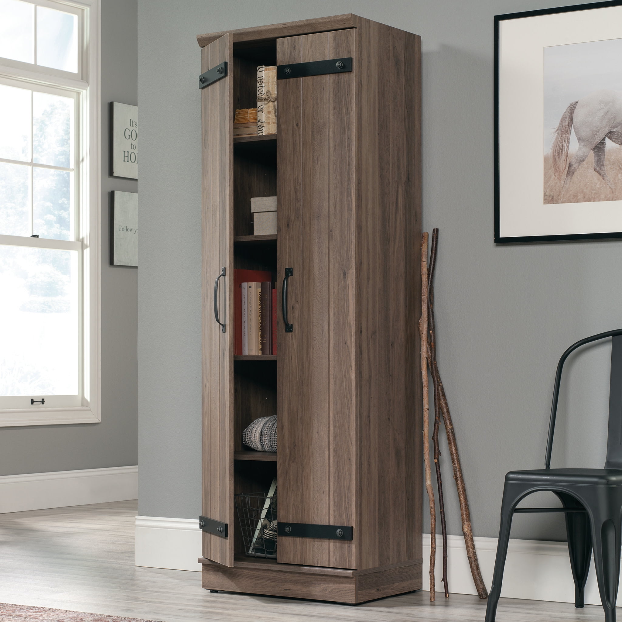 Sauder HomePlus 2-Barn Door Narrow Storage Cabinet, Salt Oak Finish
