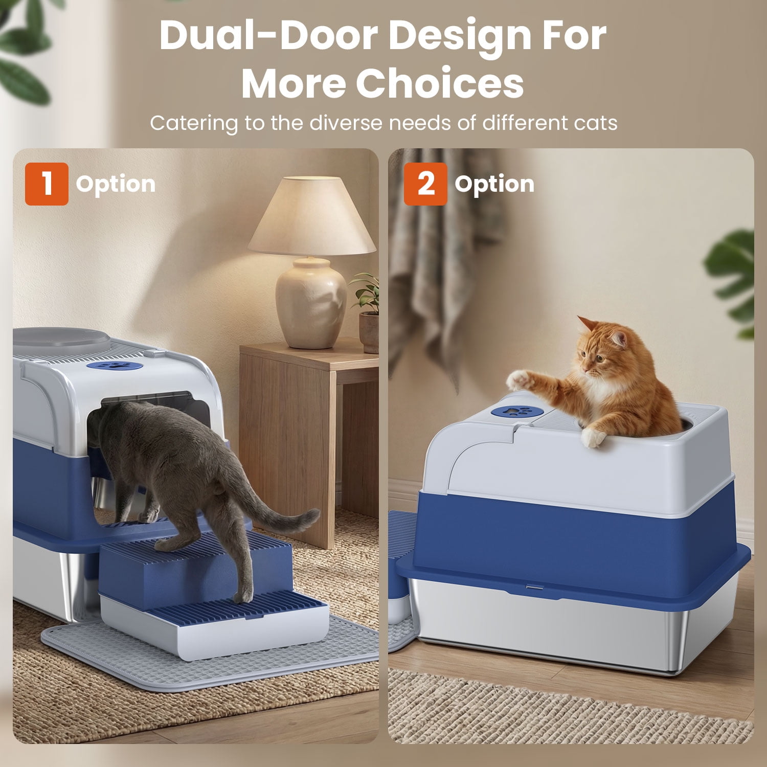 Dlopede 304 Stainless Steel Cat Litter Box with Lid, Easy Clean Top Entry Litter Box Extra Large Metal Cat Toilet