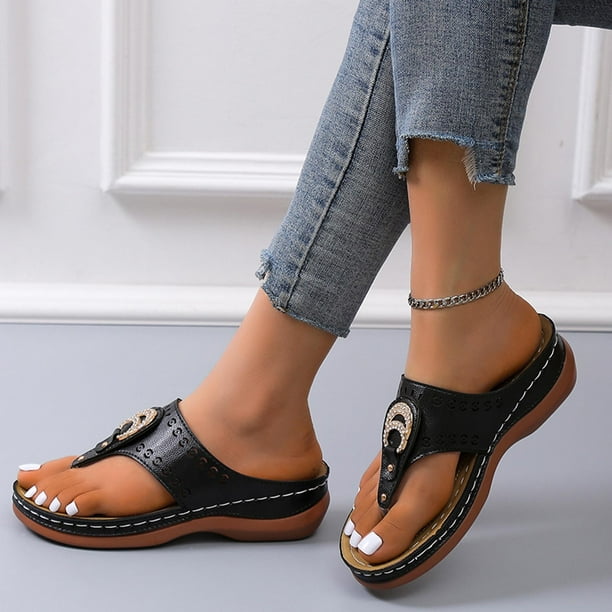 Zapatillas de cuña cómodas de verano para mujer, sandalias de playa informales de fondo grueso Wmkox8yii ytu6995
