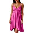 thumbnail image 2 of FDGIU Women's 2026 Summer Spaghetti Strap V‑Neck Satin Nightgown, Lace Trim Bow Front Irregular Hem Sleeveless Sleep Dress for Loungewear, 2 of 7