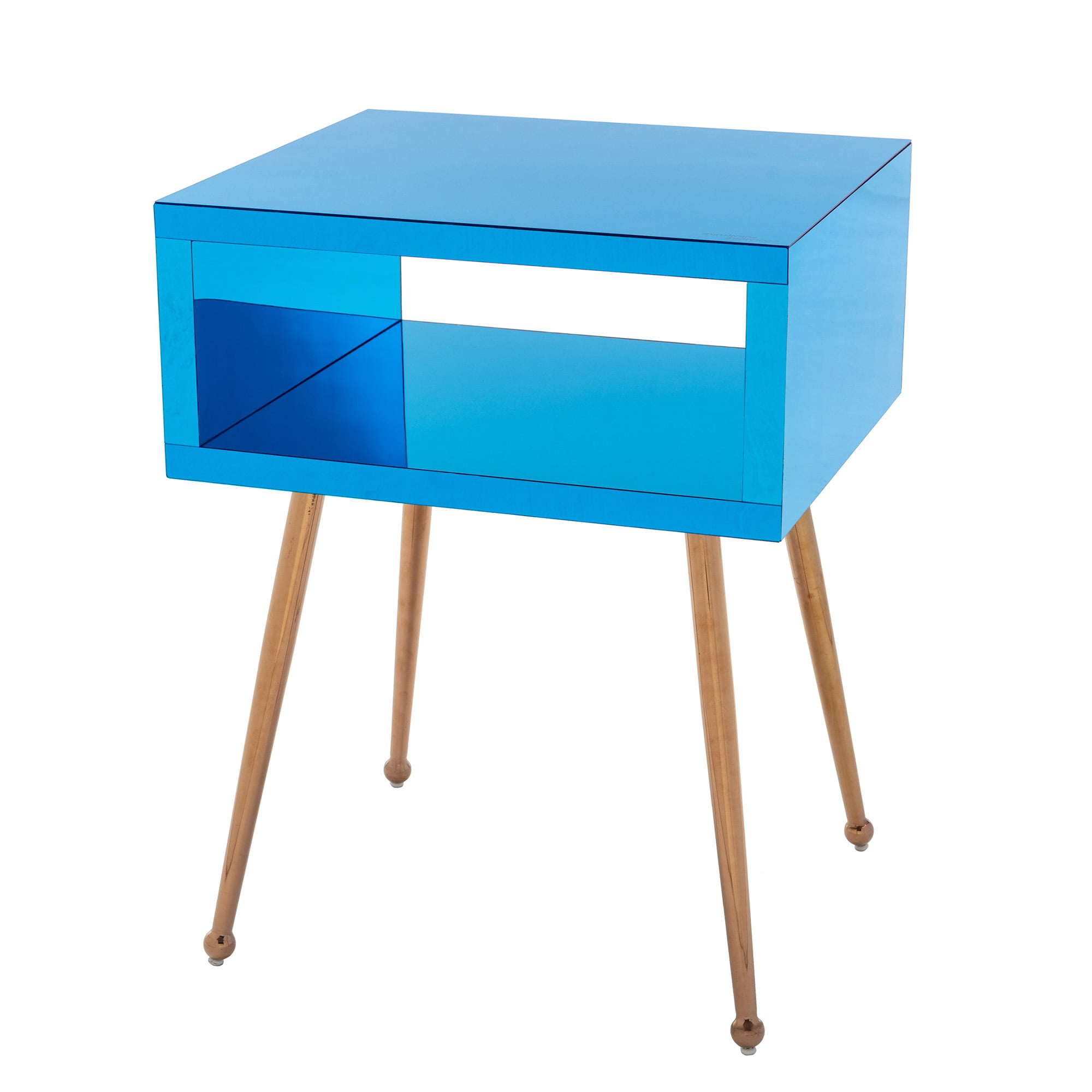 Mirror End Table Nightstand, Light Blue Chairside Table