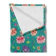 thumbnail image 2 of Floral Soft Flannel Fleece Throw Blanket, Pattern with Lotus Flowers Peonies and Chrysanthemums Oriental Motifs Garden Art, Cozy Plush for Indoor and Outdoor Use, 50" x 70", Multicolor, by Ambesonne, 2 of 5