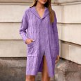 thumbnail image 4 of Fgvctg Long Sweaters Cardigans for Women Trendy Open Front Long Sleeve Cable Knit Cardigan Sweater Chunky Button Down Plus Size Hooded Sweaters Coats with Pockets Purple 2XL, 4 of 4