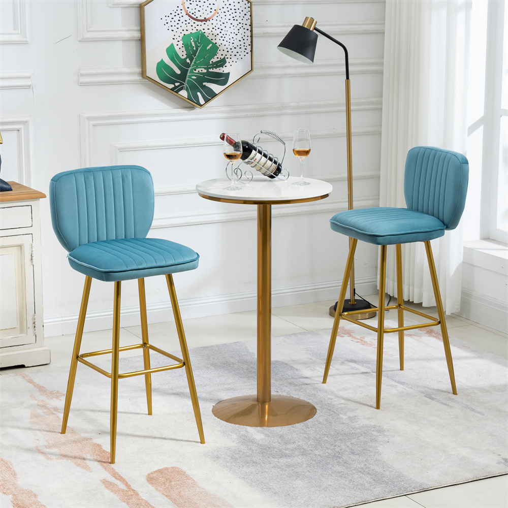 Modern Counter Height Bar Chairs with Gold Footrest Set of 2, Velvet