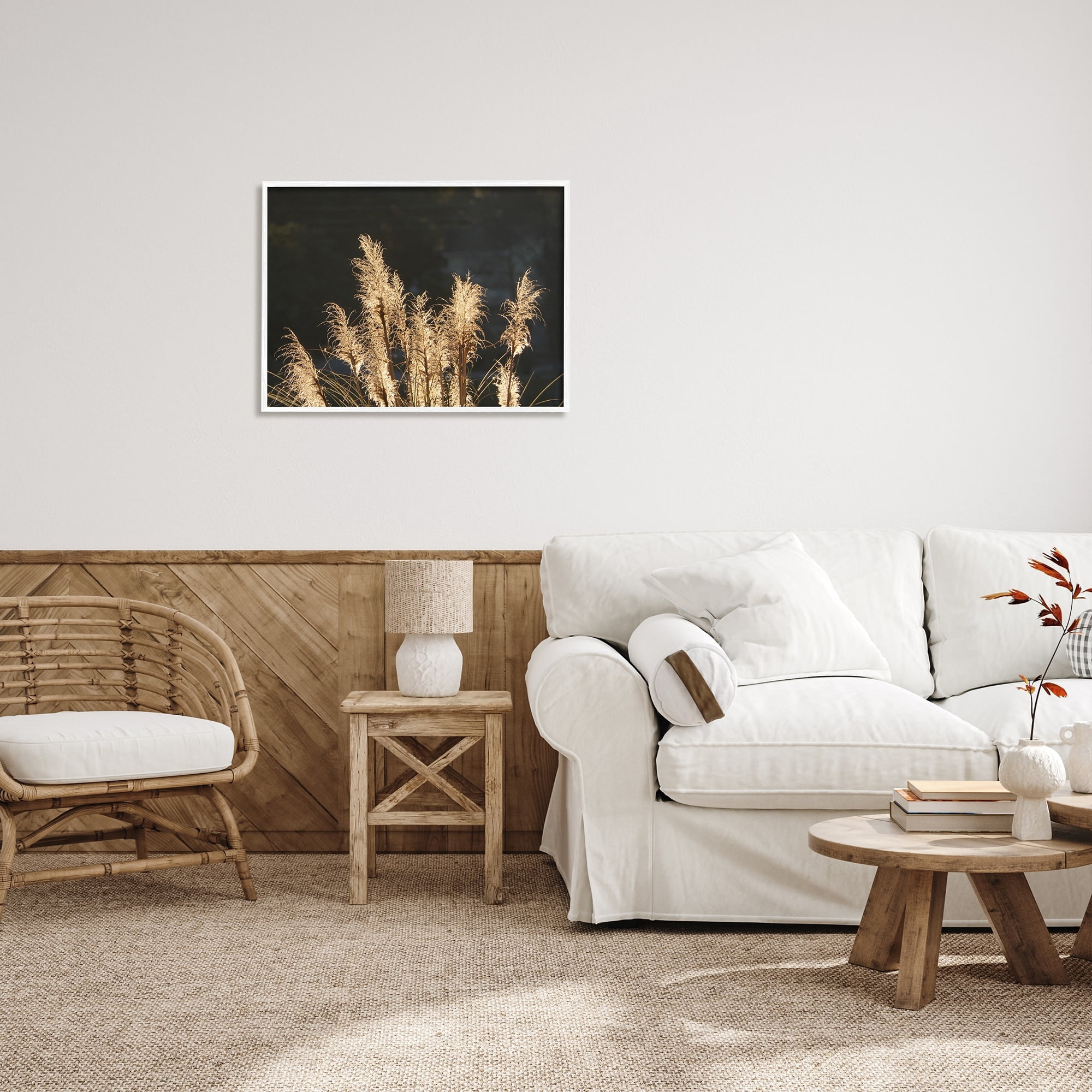 Stupell Industries Moonlit Pampas Grass Rural Reeds Plant Botanicals Photograph White Framed Art Print Wall Art, Design by Gail Peck