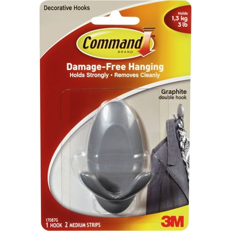 Command Graphite Double Hook, 1 Hook, 2 Strips, 17087G