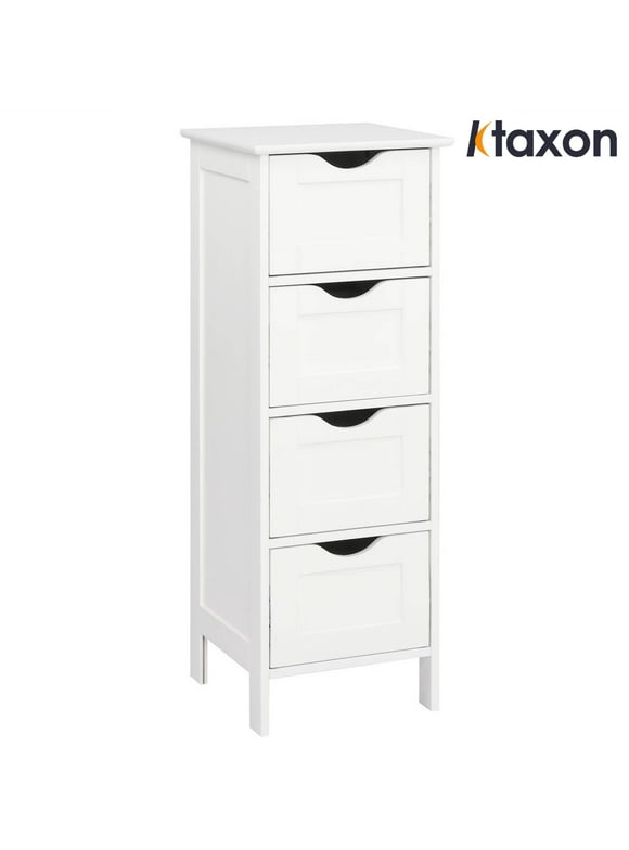 Ktaxon Wooden Bathroom Floor Storage Cabinet, Side Freestanding Cupboard with 4 Drawers for Entryway Kitchen Bedroom Living Room, White
