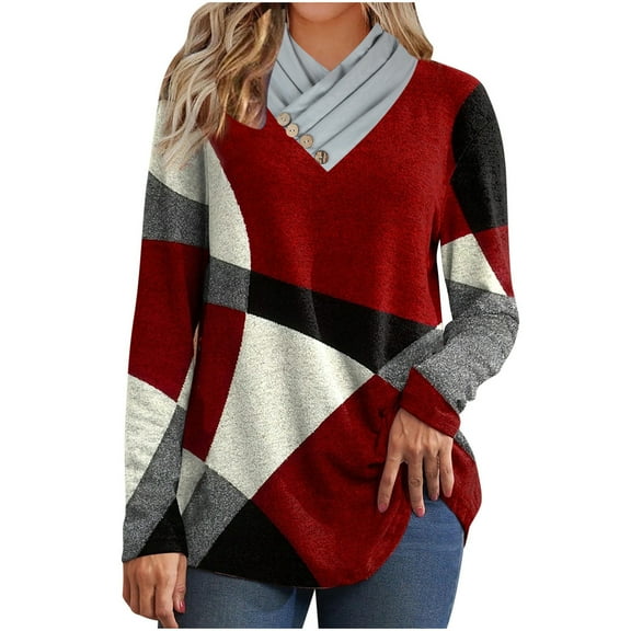 ShomPort Tunic Tops for Women Fall Fashion Long Sleeve Color Block Shirts Crewneck Pullover Blouses