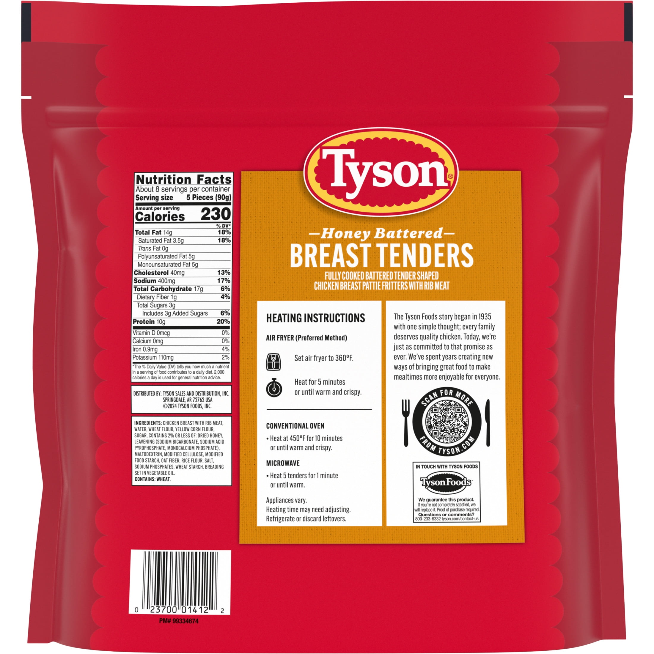 Tyson Honey Battered Breast Tenders, 25.5 oz (Frozen, Fully Cooked)