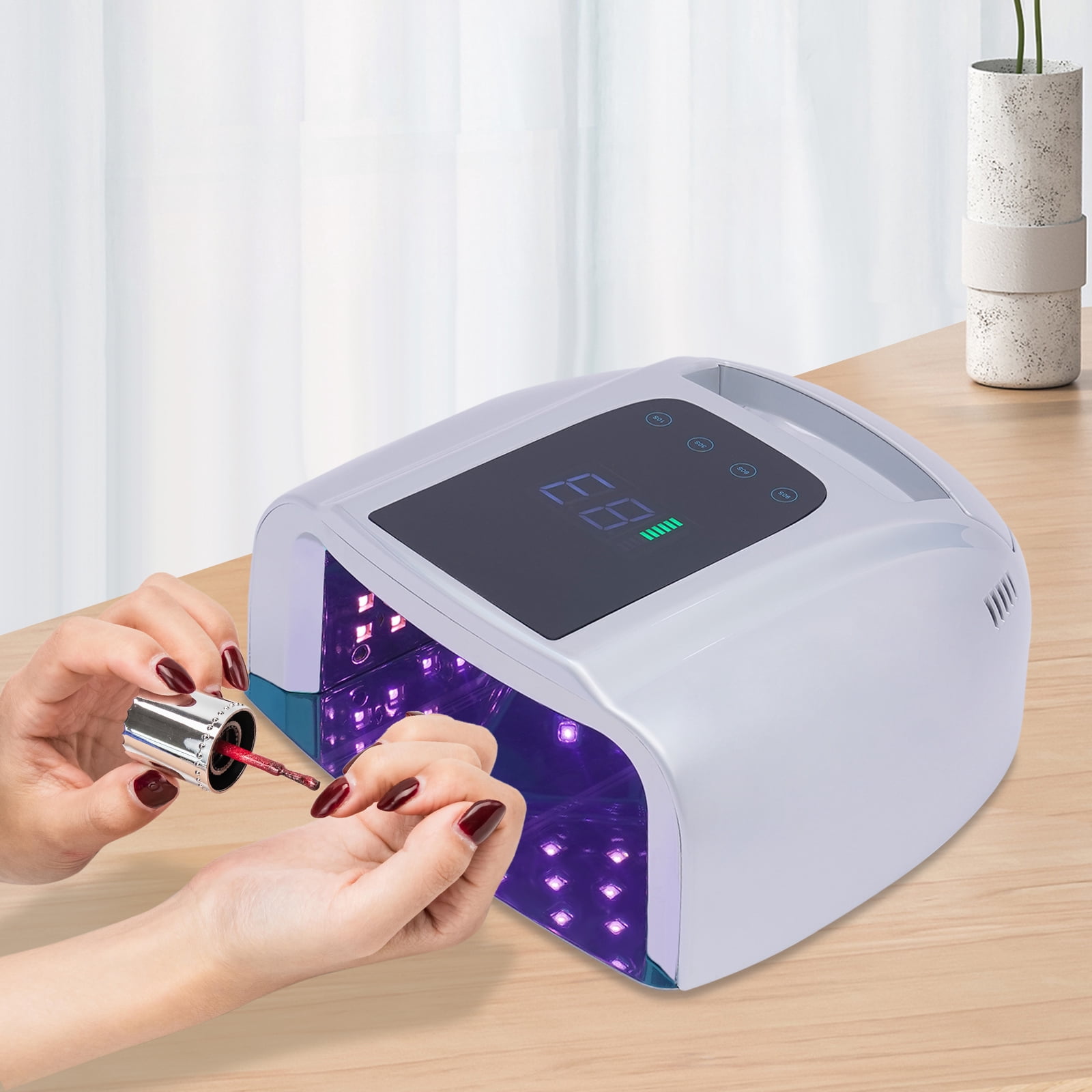 Professional Rechargeable 96W UV LED Portable Cordless UV Light for Nail Lamp Machine with Removable Stainless Steel Bottom,4 Timer Setting and Smart Sensor Nail Dryer (Silver)
