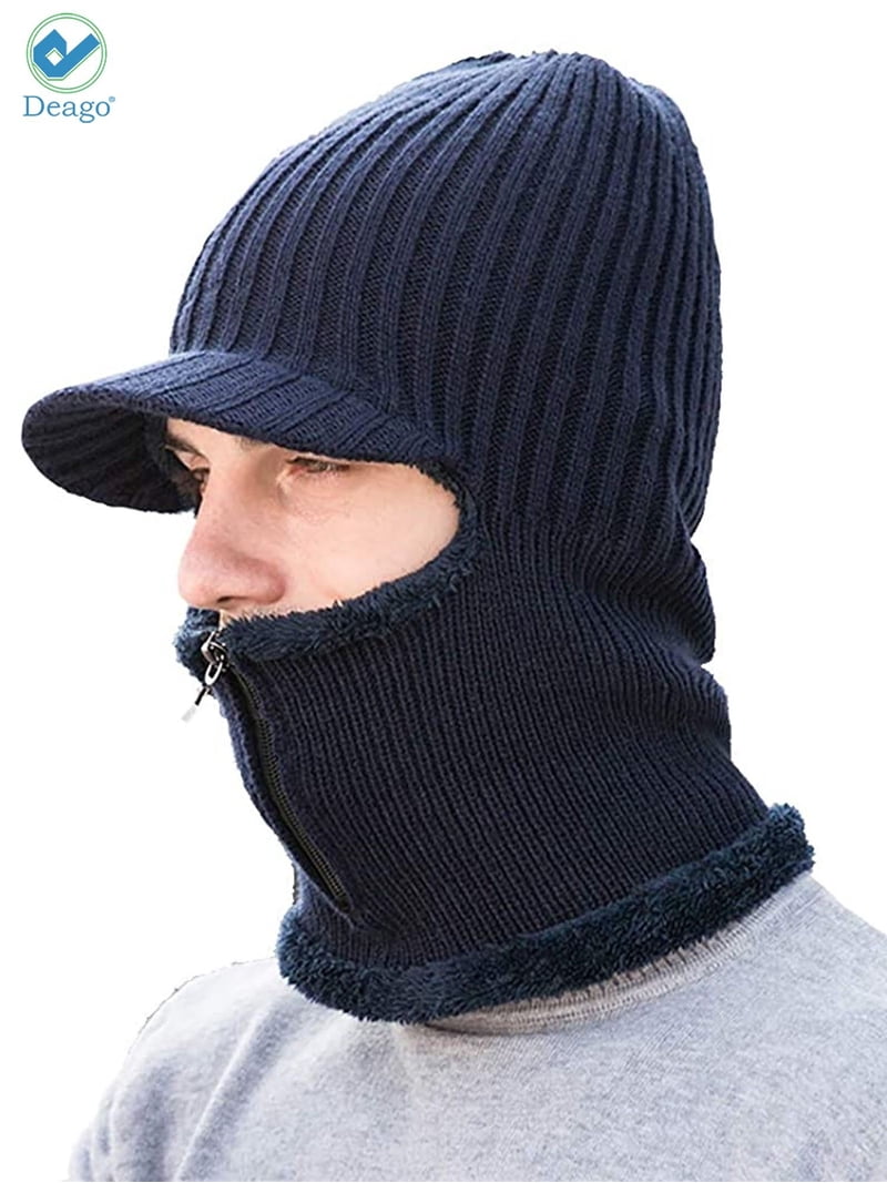 Double Layer Fleece Lined Knit Balaclava Beanie Scarf Mask Set Snow Hat 3 in 1 Beanie Hat for Women, Knitted Balaclava Hats with  main image 4