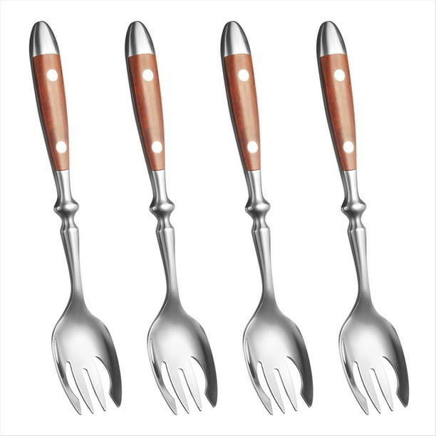 Juego de 4 Tenedores de Metal para Ensalada, Cucharas de Ensalada de Acero Inoxidable con Manejar de Baquelita, Tenedores para Ensalada, Fruta y Postre