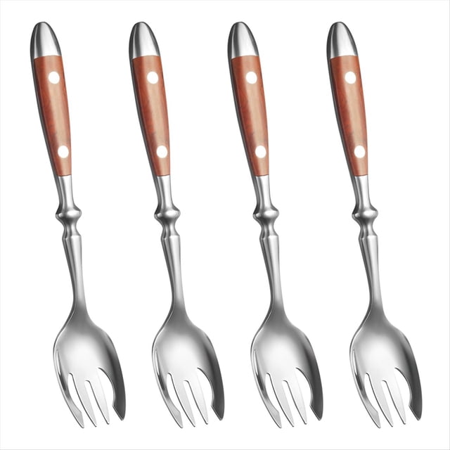Juego de 4 Tenedores de Metal para Ensalada, Cucharas de Ensalada de Acero Inoxidable con Manejar de Baquelita, Tenedores para Ensalada, Fruta y Postre