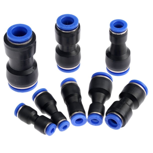 5pcs / lote accesorios neumáticos Empuje en los conectores reductores rectos para la manguera de agua de vacío de aire Piezas neumáticas de plástico 7 Tamaño 4-12mm