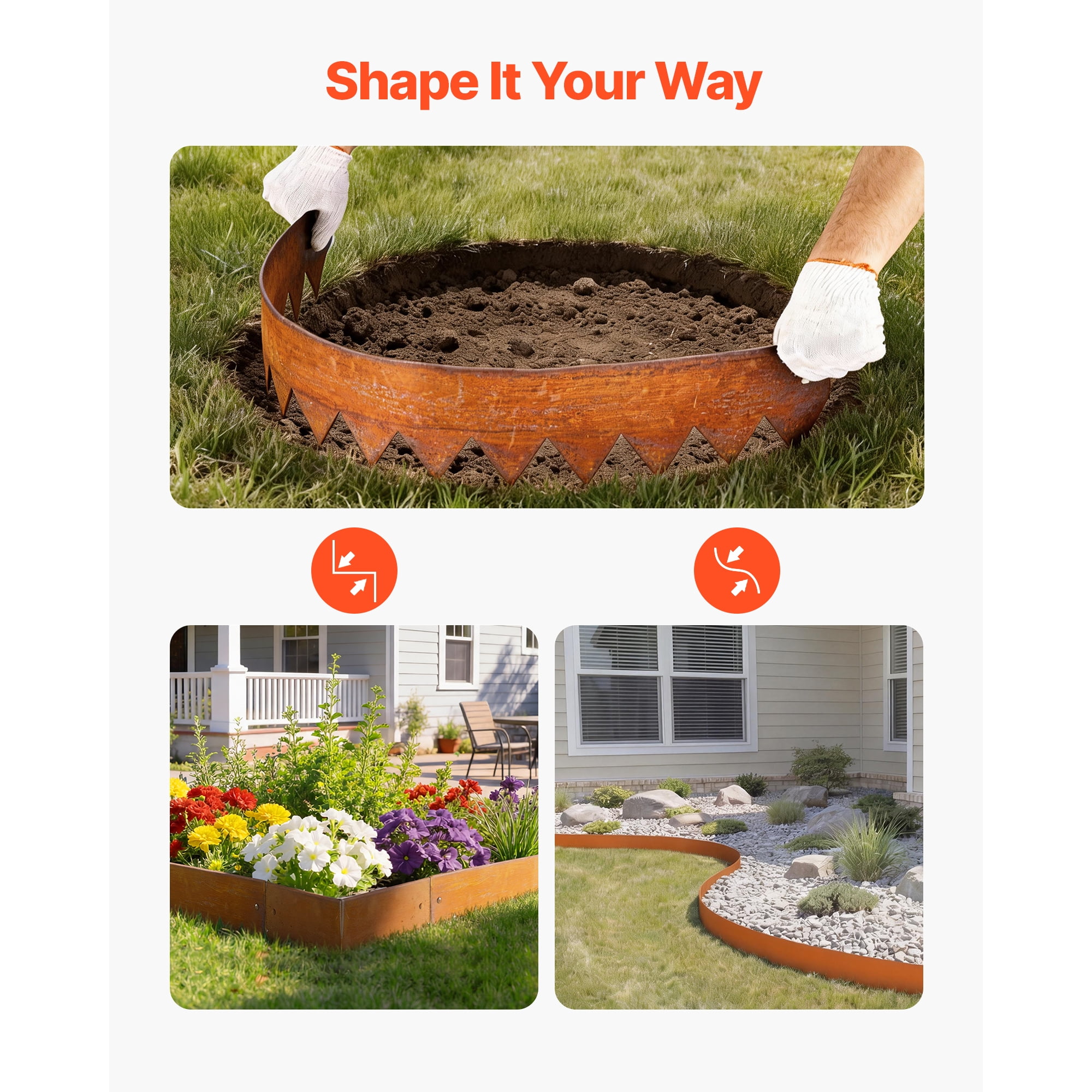 KFFKFF Corten Steel Landscape Edging, 6-Pack 40 x 6 Inch Metal Edging for Landscaping with 8 Connectors, Flexible Metal Garden Border for Flower Beds, Pathways, and Outdoor Spaces