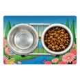 thumbnail image 1 of Nursery Pet Mat for Food and Water, Cartoon Style Illustration of a Little Girl in Calming Nature Green Fields River, Non-Slip Rubber Mat for Dogs and Cats, 18" X 12", by Ambesonne, 1 of 2