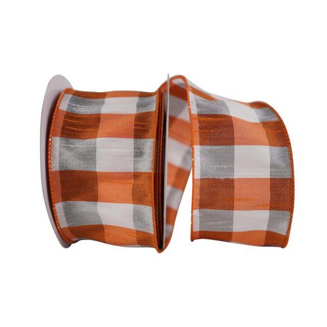 Reliant Ribbon 93128W-701-40F 20.5 in. 10 Yards Dupioni Check Grande Wired Edge Ribbon&44; Orange & Blanc