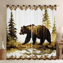 Homewish Wildlife Bear Black Out Curtains for Kids Teens,Jungle Animal Curtains Pack of 2 (42x63 Each),Green Brown Bedroom Curtains,Super Cozy Room Decor